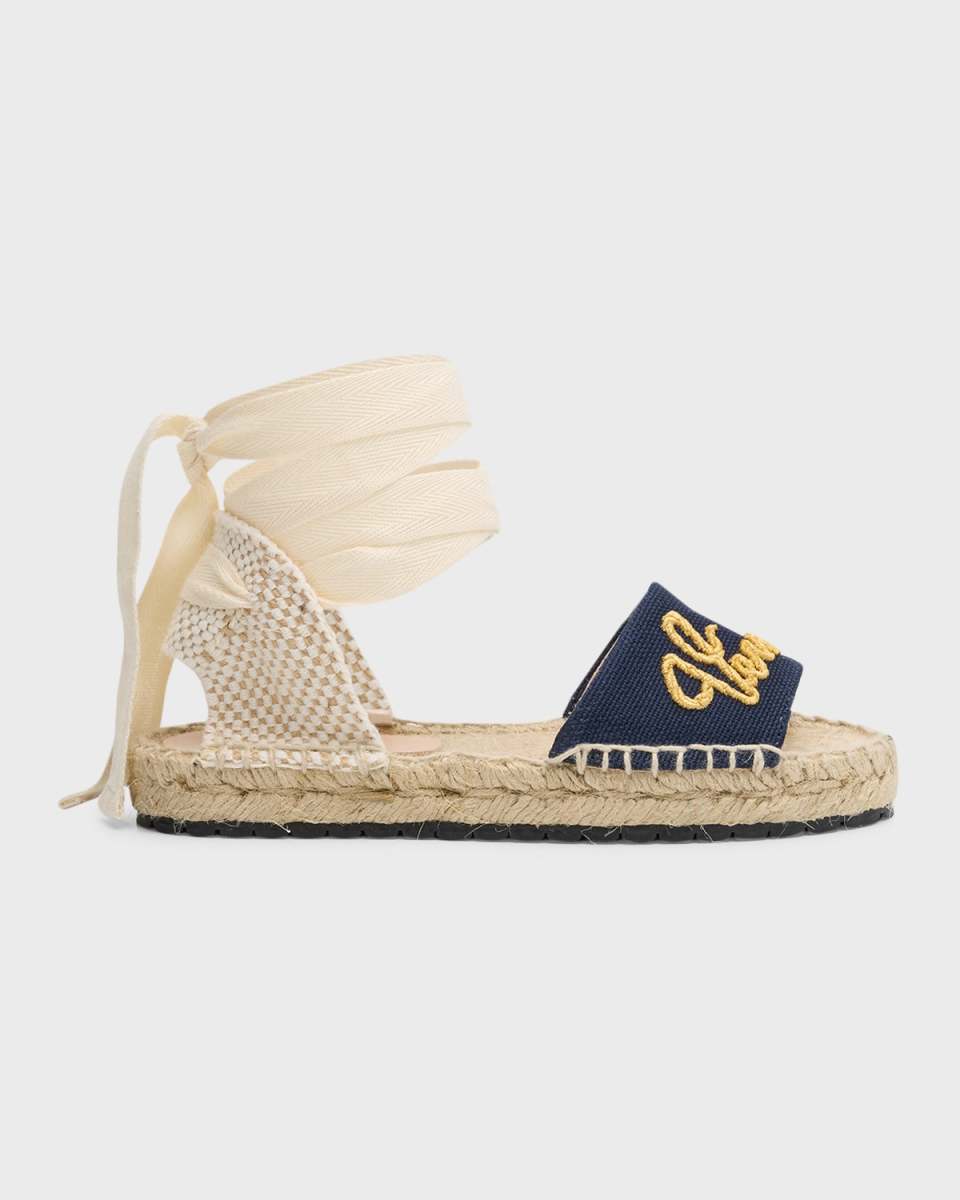Girl's Logo Embroidered Lace Up Espadrilles Sandals, Kids